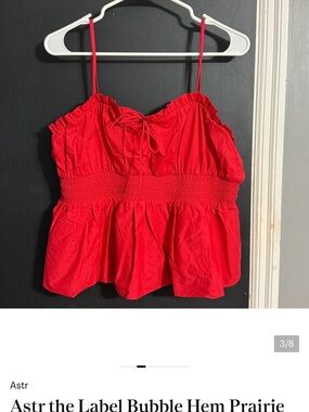 Astr Red Smocked Bubble-Hem Camisole with Tie Front